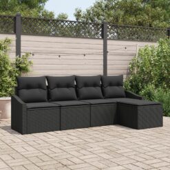 Sodo Sofos Komplektas 5 dalių Juoda Ratanas, Plienas Lauko Sofa