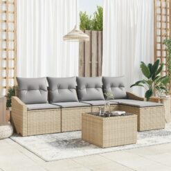 Sodo sofa komplektas 6 dalių Smėlio Polietileno ratanas