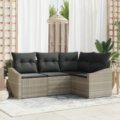 Sodo sofa komplektas 4 dalių komplektas Smėlio, Juoda Ratanas