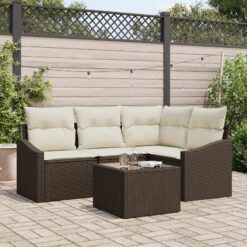 Sodo sofa komplektas 5 dalių Kreminė, Ruda