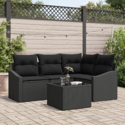 Sodo sofa rinkinys 5 dalių Juoda Ratanas, Poliesteris