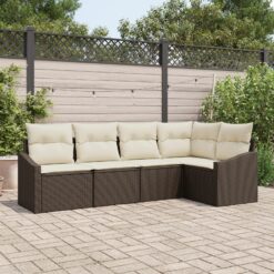 sodo sofa set 5 dalių Ruda, Kreminė Ratanas, Poliesteris