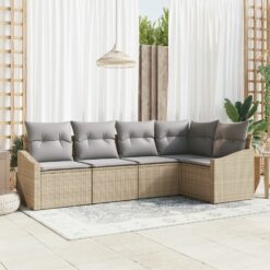 Sodo sofos komplektas 5 dalių Smėlio spalvos Ratanas Lauko sofa