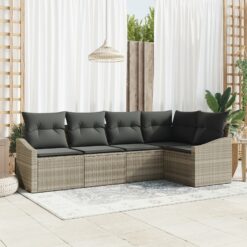 Sodininkų Sofa Komplekatas 5 Dalių Smėlinis Poli Ratanas