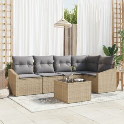 Sodo Sofa Rinkinys 6 Dalių Smėlio ir Pilkos Ratanas