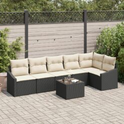 Sodo Sofa Rinkinys 7 Vnt Juoda PE Ratanas Lauko Sofa