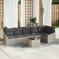 Sodo sofų komplektas 7 dalių Smėlio PE ratanas Lauko kampinė sofa