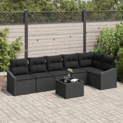 Sodo sofa komplektas 7 dalių Juoda Poliratanas