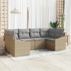 6 Dalių Sodo Sofa Komplektas Su Pagalvėlėmis Smėlio Poli Ratanas