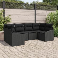 6 Vnt Sodo Sofa Su Pagalvėmis Juodas Poli Ratanas