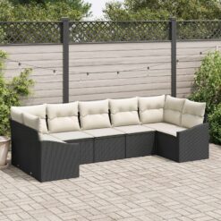 sodo sofa komplektas 7 dalių Smėlio spalvos pagalvėlės su juodu rėmu
