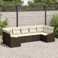 Sodo Sofa Rinkinys 7 dalių Ruda ir smėlio Ratanas ir poliesteris