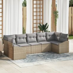 Sodo sofa rinkinys 7 dalių Smėlio, pilka Ratanas, poliesteris