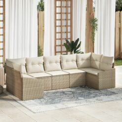 Sodo Sofa 7 dalių rinkinys Smėlio Ratanas Sodo sofa