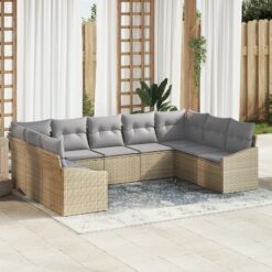 Sodo sofa rinkinys 9 dalių Smėlio ir pilkos Ratanas, Poliesteris