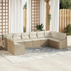 Sodo Sofa Rinkinys 10 dalių Smėlio Ratanas, poliesteris