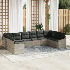 sodo sofa komplektas 10 dalių Tamsiai pilka Ratanas