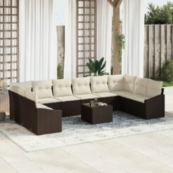 Sodo Sofa Komplektas 11 dalių Smėlio Poli Ratanas Sodo Sofa