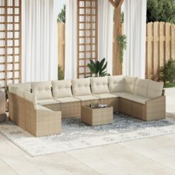 Sodo sofos rinkinys 11 dalių Smėlio Sintetinis ratanas Lauko sofa