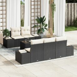 6 dalių sodo sofa rinkinys su pagalvėmis juodame poli ratanas