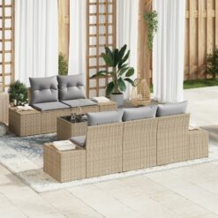 6 dalių sodo sofa rinkinys su pagalvėmis, smėlio poliratanas