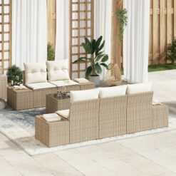 6 dalių sodo sofa komplektas su pagalvėmis smėlio spalvos poliratanas