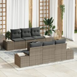 sodo sofa rinkinys 7 dalių rinkinys Pilkas Ratanas, poliesteris