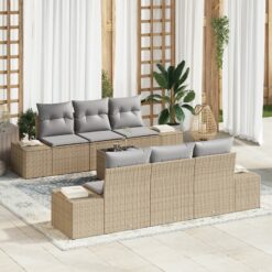 sodo sofa komplektas 7 dalys Smėlio ir šviesiai pilka