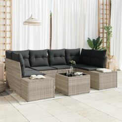 7 dalių sodo sofa komplektas su pagalvėlėmis šviesiai pilku poli ratan