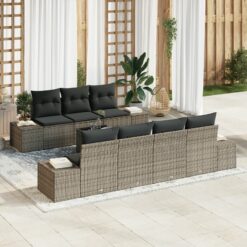 8 dalių sodo sofa komplektas su pagalvėlėmis, pilka, poli ratan