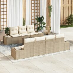 8 Dalių Sodo Sofa Rinkinys su Pagalvėmis Smėlio Poli Ratanas