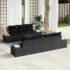 8 dalių sodo sofa rinkinys su pagalvėlėmis juodas poliratanas