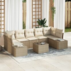 8 dalių sodo sofa komplektas su pagalvėlėmis Smėlio poli ratan