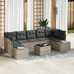 8 Dalių Sodo Sofa Rinkinys su Pagalvėlėmis Šviesiai Pilka Poliratanas