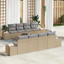 7 dalių sodo sofa komplektas su pagalvėlėmis smėlio poli ratanas