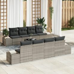 7 dalių sodo sofa komplektas su pagalvėlėmis šviesiai pilka poli ratanas