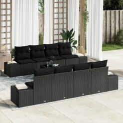 7 dalių sodo sofa su pagalvėlėmis Juodas poli ratanas