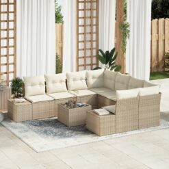 9 dalių sodo sofa komplektas su pagalvėlėmis smėlio poli ratanas