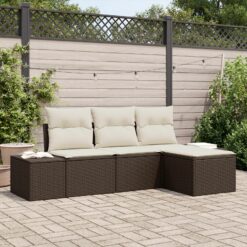 4 dalių sodo sofa komplektas su pagalvėmis, Ruda poliratanas