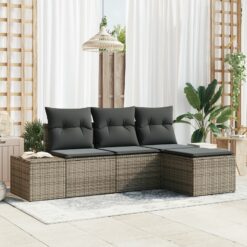 4 dalių sodo sofa rinkinys su pagalvėlėmis Pilka Poli Ratanas