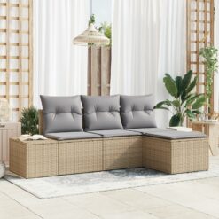 4 dalių sodo sofa rinkinys su pagalvėmis Smėlio poli ratano