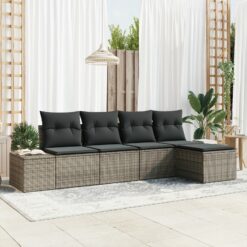 5 dalių sodo sofa su pagalvėmis pilkos poli ratanas