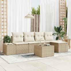 6 dalių sodo sofa rinkinys su pagalvėlėmis, ruda polirataninė