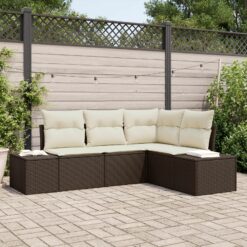 4 dalių sodo sofa komplektas su pagalvėmis ruda poli ratan