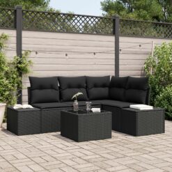 5 dalių sodo sofa komplektas su pagalvėmis, juodas poli ratanas