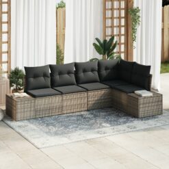 5 dalių sodo sofa su pagalvėlėmis pilkas poliratanas