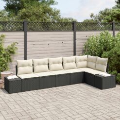 6 dalių sodo sofas su pagalvėlėmis juodame poli ratanui