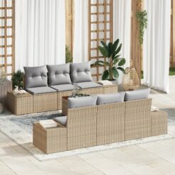 7 dalių sodo sofa komplektas su pagalvėlėmis smėlio poli ratanas akacija