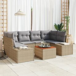 7 dalių sodo sofa komplektas su pagalvėlėmis, smėlio poly rattan akacija