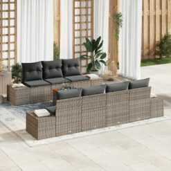 8 dalių sodo sofa rinkinys su pagalvėlėmis Pilka Poliratanas Akacija
